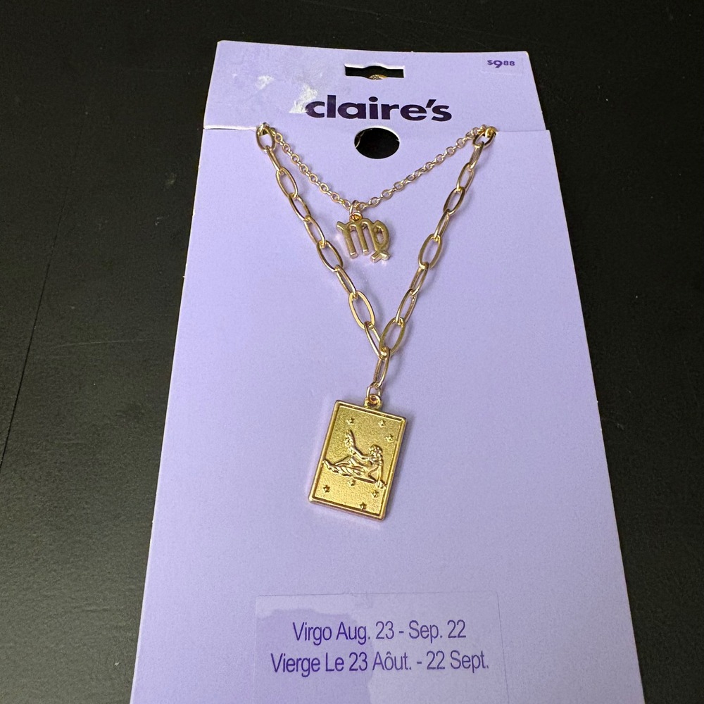 NWT Claires Gold Virgo‎ Zodiac Layered Set of 2 Necklaces Aug Sept Gift